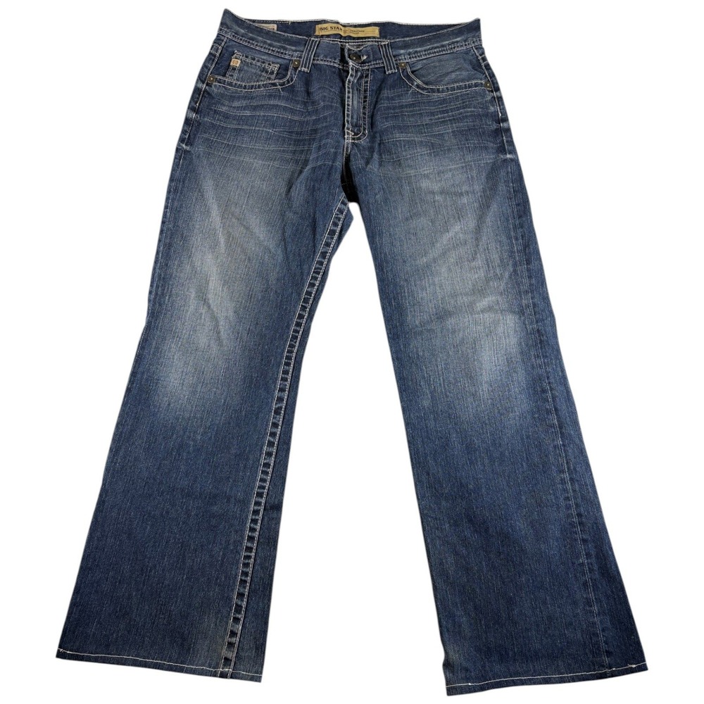 Big Star Vanguard Relaxed Heritage Jeans Mens 36L Blue Whiskered Rugged Vintage